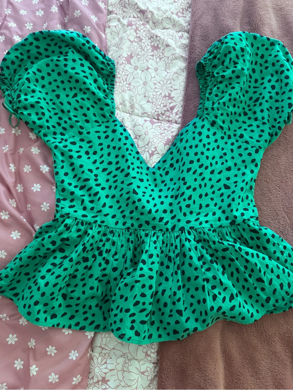 Urban Outfitters Green Polka Dot Peplum Top